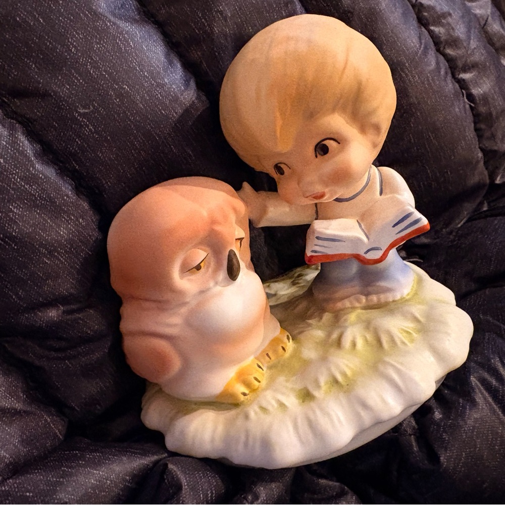 Goebel Figurine with Child and Owl in Cream and Tan